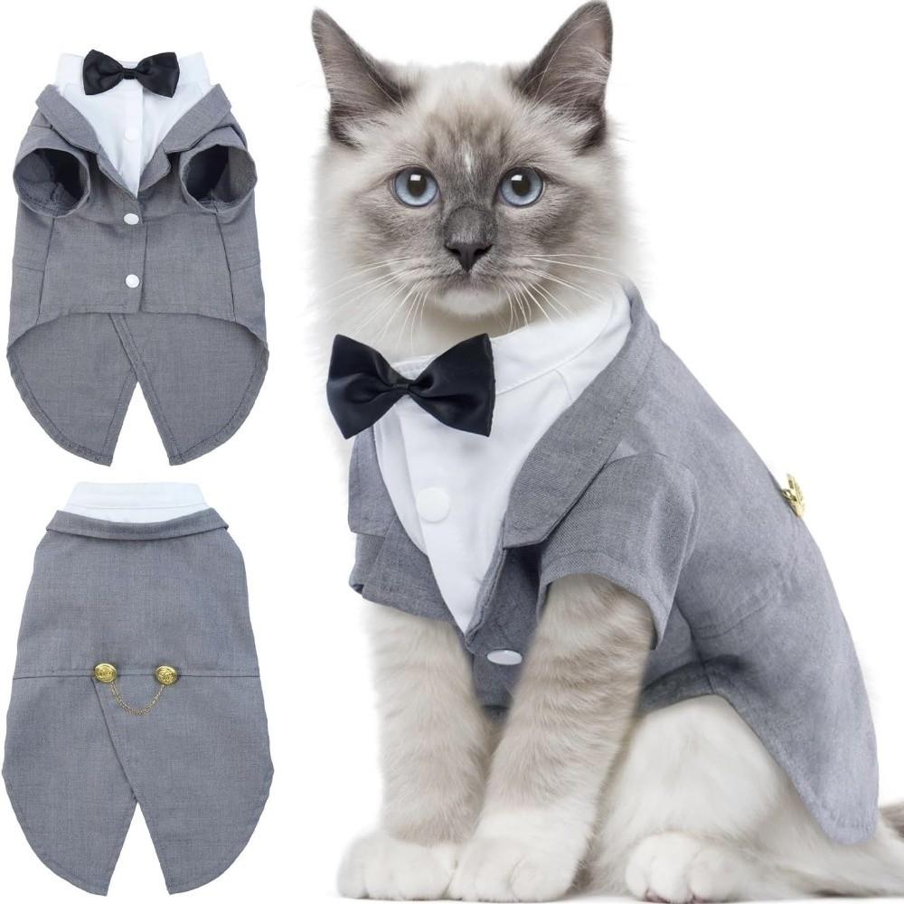 Hochzeitskleid mit Krawatte Katze Geburtstag Frack Kleidung Katze Hemd Weste Kleidung Kleines Haustier Weste Innen M grau