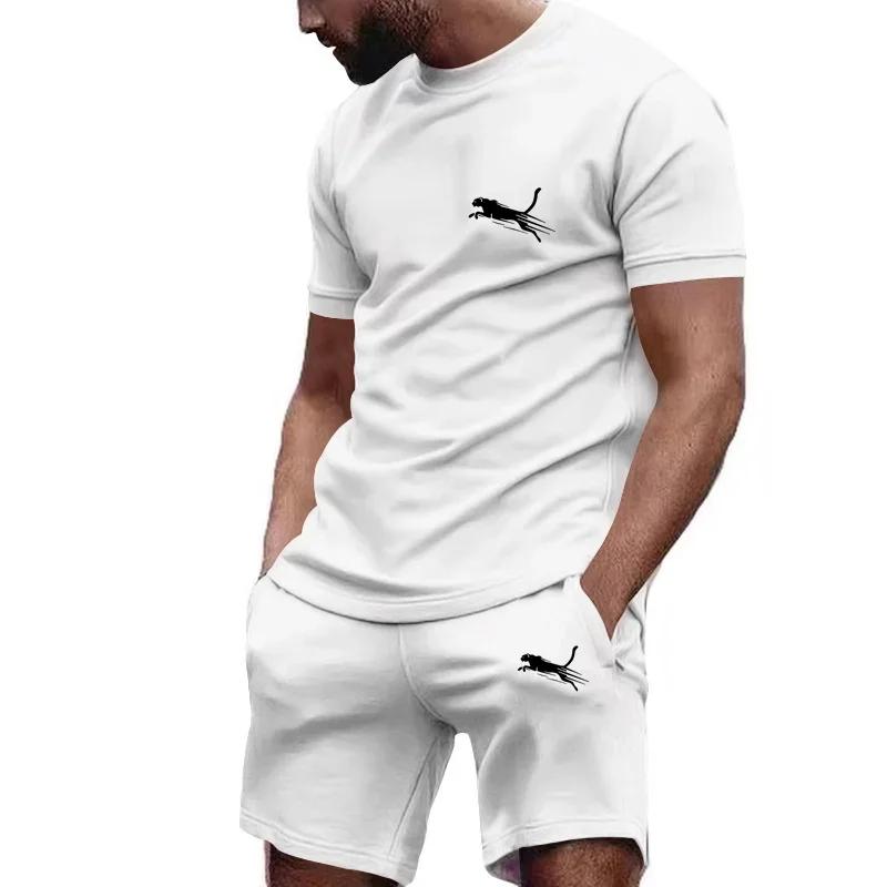 Herren Sportbekleidung Sommer Anzug Herren Fitness Anzug Sport Anzug Kurzarm T-Shirt + Shorts Schnelltrocknend 2-teilige Sets S white