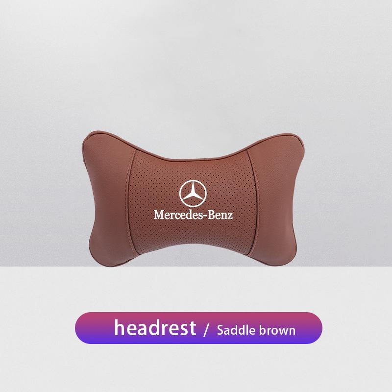 GLC GLB Autositz Kopfstütze Auto Logo Nackenkissen Lendenwirbelstütze für Mercedes Benz AMG W204 W205 W203 W211 W212 W213 W201 W210 W12 sattel braun
