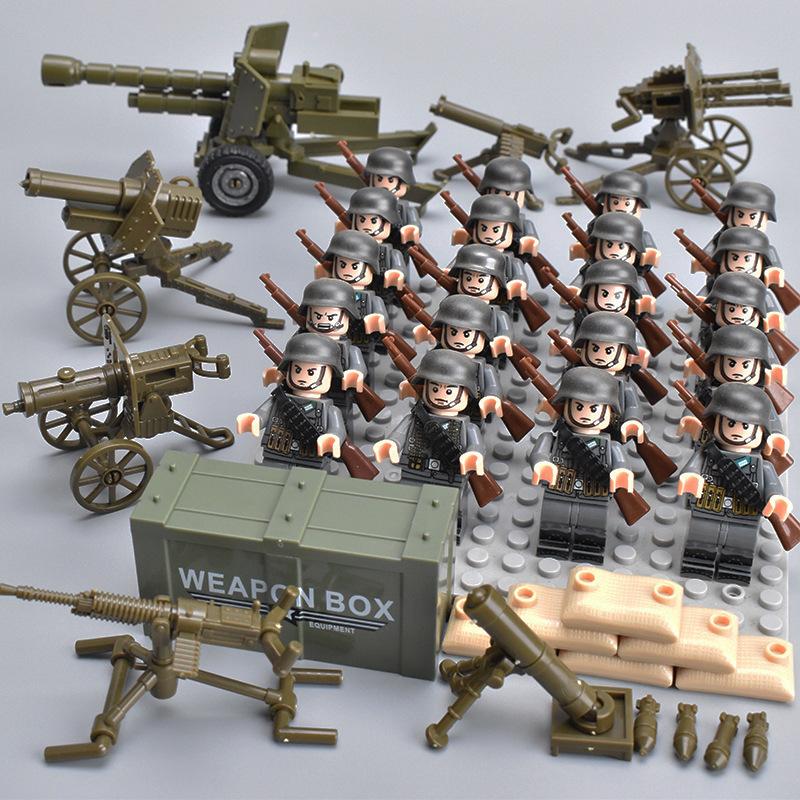 20 stücke/charge WWII Militärische Charaktere WWII Soldaten Nationalen Armee Bausteine Waffen Montage Ziegel Kinderspielzeug