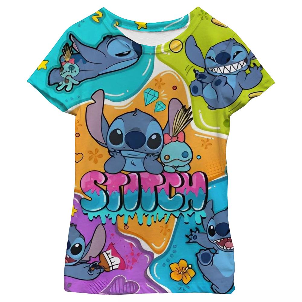 Neues Kawaii Lilo Stitch Cartoon T-Shirt Kinder Stitch Niedliches Manga T-Shirt Y2k Grafik-T-Shirt Mädchen Junge Oberteile Lilo Stich 130 orange