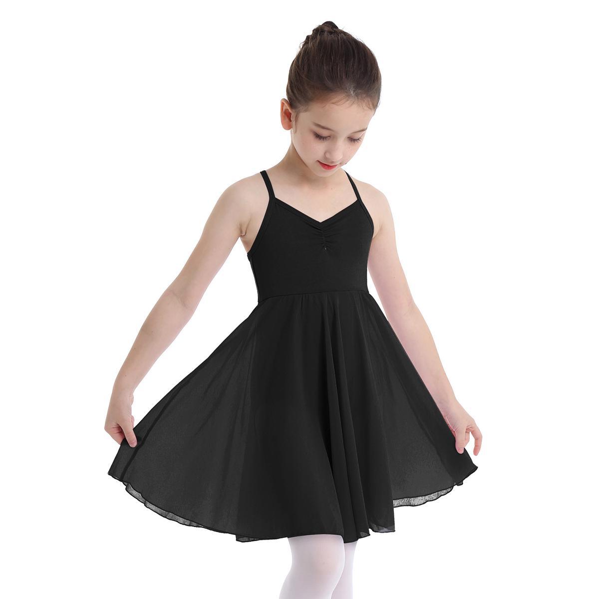 Kinder Mädchen Cross Back Leibchen Trikot Ballett Tutu Kleid Tanzkleidung Kostüme 3-4 Years schwarz