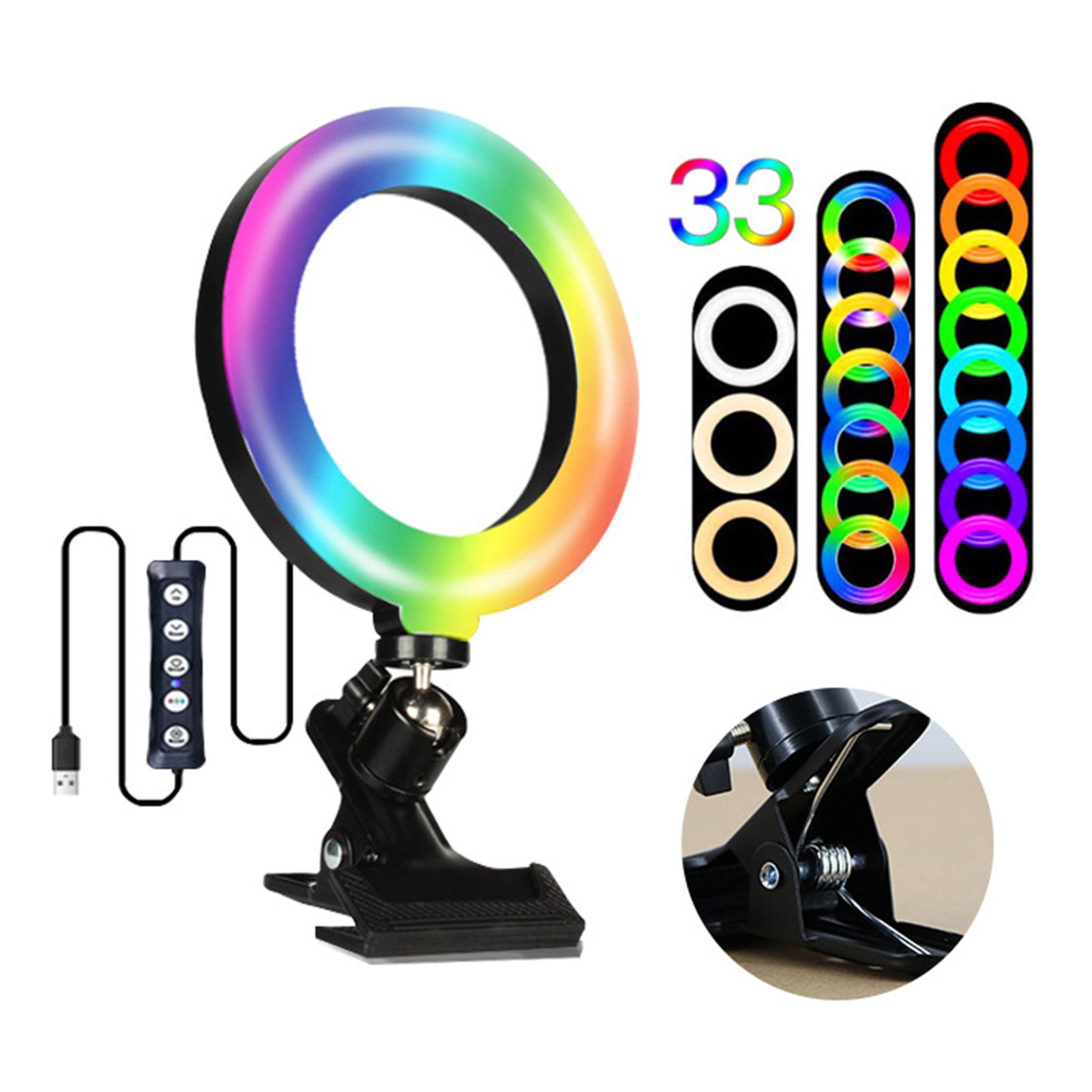 6-Zoll-RGB-LEDs-Selfie-Ringlicht mit Klemme, USB-betrieben, 3 Farben, Temperaturwechsel/verschieden schwarz