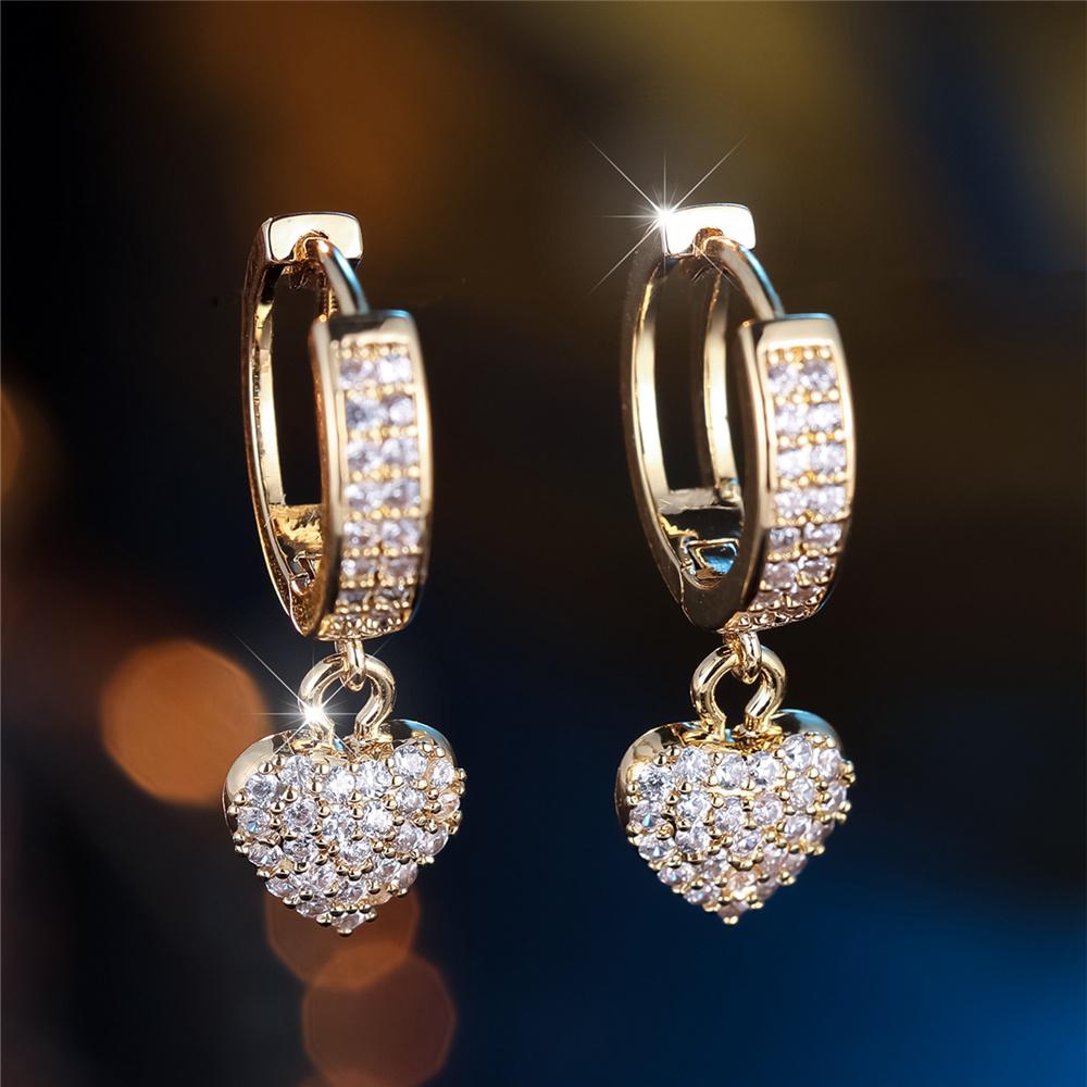 Romantische Liebe Herz Gold Farbe Tropfen Ohrringe für Frauen Cubic Zirkon Schmuck Beste Engagement Geschenk gold