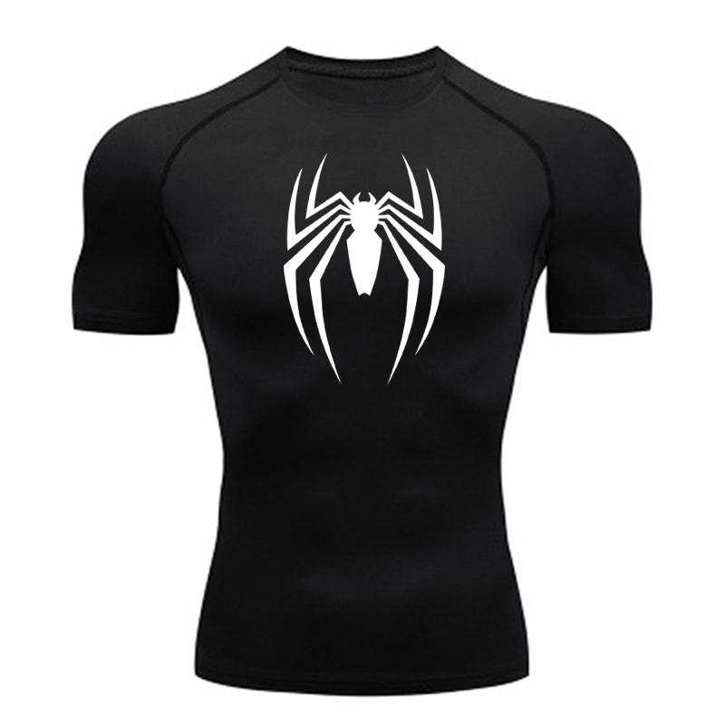 Sommer-Lauf-T-Shirt für Herren, kurzärmelig, Kompressionsshirt, Fitnessstudio, Sportoberteil, Weiß und Schwarz, schnelltrocknend, atmungsaktiv, MMA-Fitnessbekleidung L