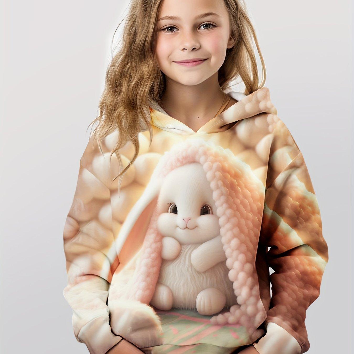 Kinderkleidung Mädchen Hoodies Langarm 3D Niedlicher Hasen-Print Kinder Frühling Herbst Kleidung Lässig Outdoor Stilvolle Mädchenkleidung Oberteile 110