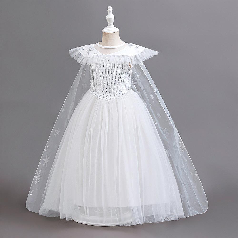 Eiskönigin Elsa Prinzessinnenkleid für Kinder - Pailletten-Abend- und Bühnenkleid für Mädchen 110cm weiß