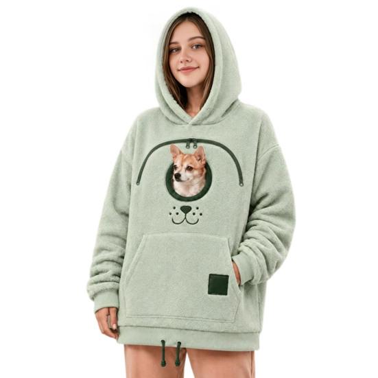 Tier Kuscheltasche Hemd Katzen Kapuzenpullover mit Tasche, Haustier Träger Sweatshirt für Hund & Katze, Kapuzen Pullover, Freihändige Tasche Känguru Tasche, XXL hellgrüne
