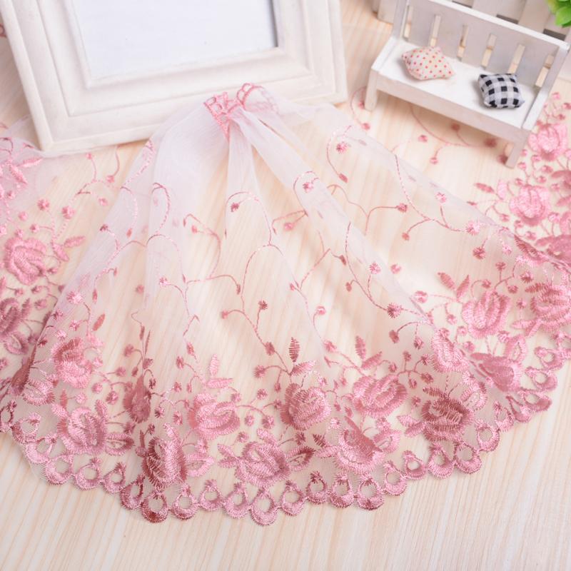1 m bunte Stickerei Spitze DIY Damen Hochzeitskleid Kleidung Stoff Wiege Heimtextilien Sofabesatz 25 cm breit rosa