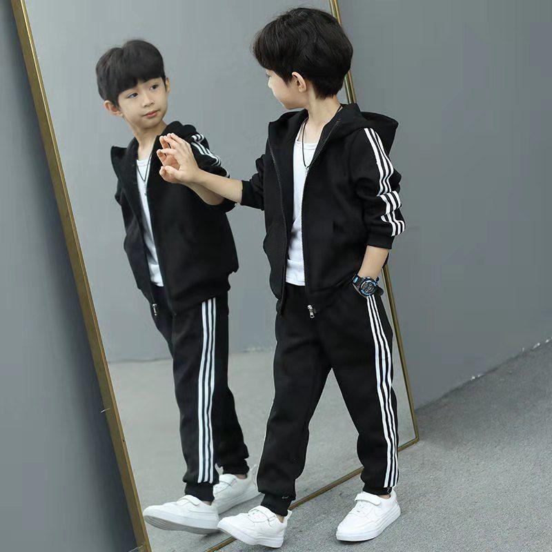 Kinder Kleidung Set Frühling Herbst Mädchen Jungen Lange ärmeln Sport Anzüge Kinder Teenager Jacke + Hosen 2 stücke Sets Kleidung trainingsanzüge 160cm schwarz