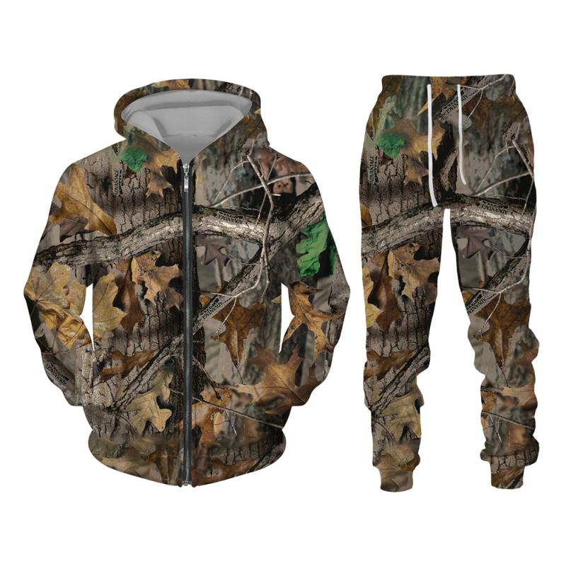 Herbst und Winter Ahornblätter Camouflage 3D Zipper Trainingsanzüge Männer Outdoor Angeln Camping Jagd Sets Unisex Streetwear Anzüge L