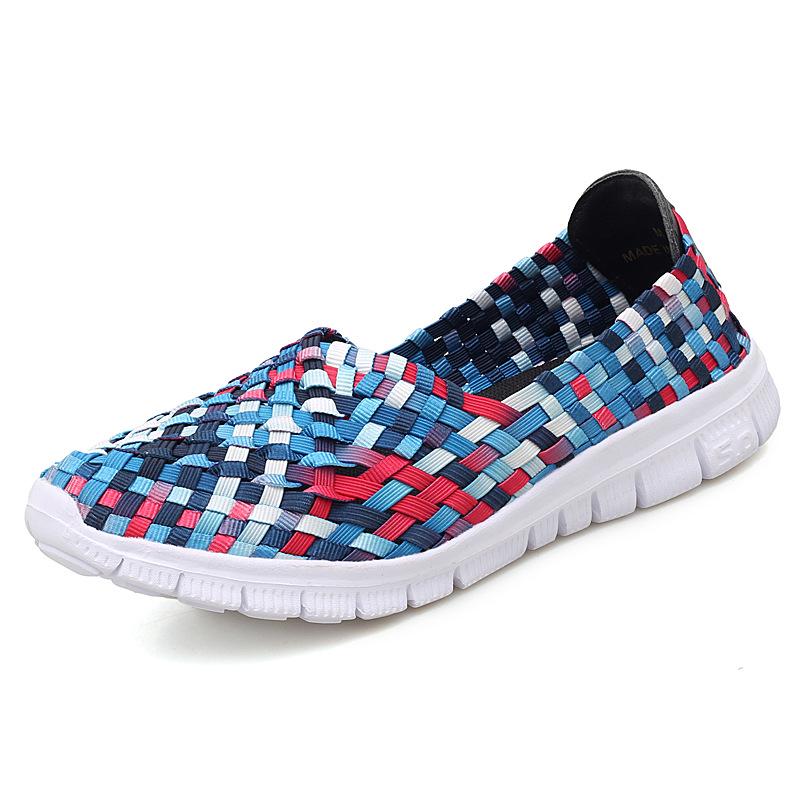Damen Sneakers Sommer Atmungsaktiv Leichte Slipper Damen Flache Schuhe Damen Loafer Manuell Gewebte Flache Damen Freizeitschuhe 41 blau
