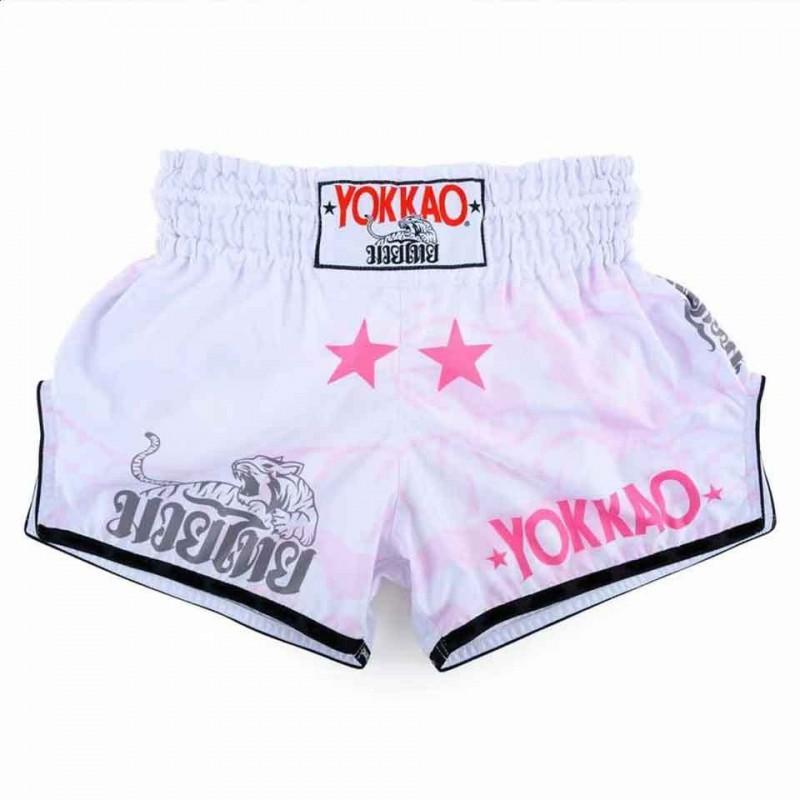 YOKKAO Authentische Muay Thai Shorts Herren Damen Boxen MMA Kickboxen Training Kampf Unisex Sport in Weiß Kids XXXL Recommended Height 140cm