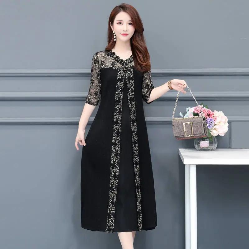 Übergrößenkleid Damen Sommer Mittellanges schwarzes Kleid Einfarbig Lockeres Kleid Party Dating Übergroßes Kleid 5XL schwarz