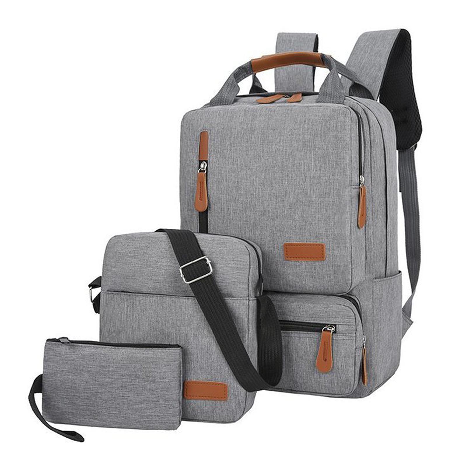 3-teiliges Rucksack-Set für Damen und Herren, Laptop-Rucksack, Umhängetasche, kleine Tasche für Reisen, Schule, Business grau