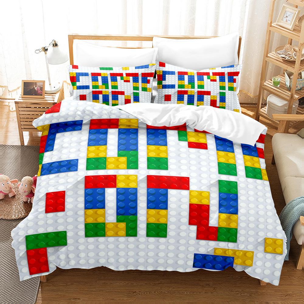 3D-Baustein-Bettwäsche-Set, Spielzeug, Bettbezug, Kissenbezug, 2/3, Geburtstagsgeschenk, DE135 * 200, Jungenzimmer, volle Größe, schnell trocknend, weich, Heimtextilien AU Double 180x210cm
