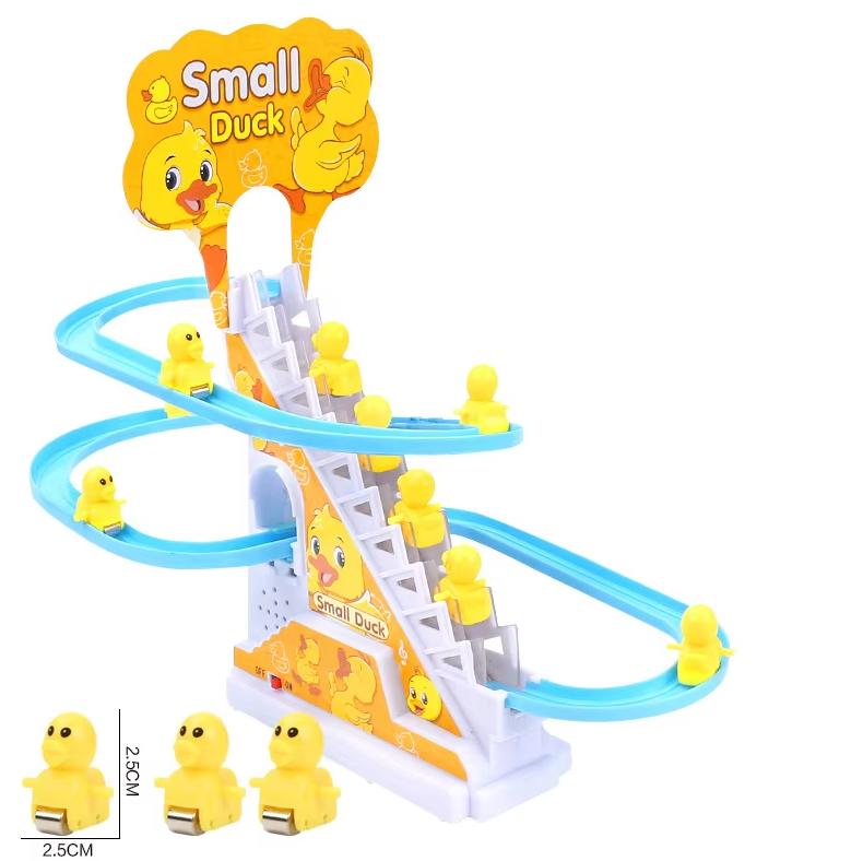 Kinder Spaß Spielzeug Kleine Ente Pinguin Elektronisches Treppensteigen Bahn Spielzeug Licht Musikalisches Rutschbahn Bahn Achterbahn Baby Pädagogisches Geschenk yellow