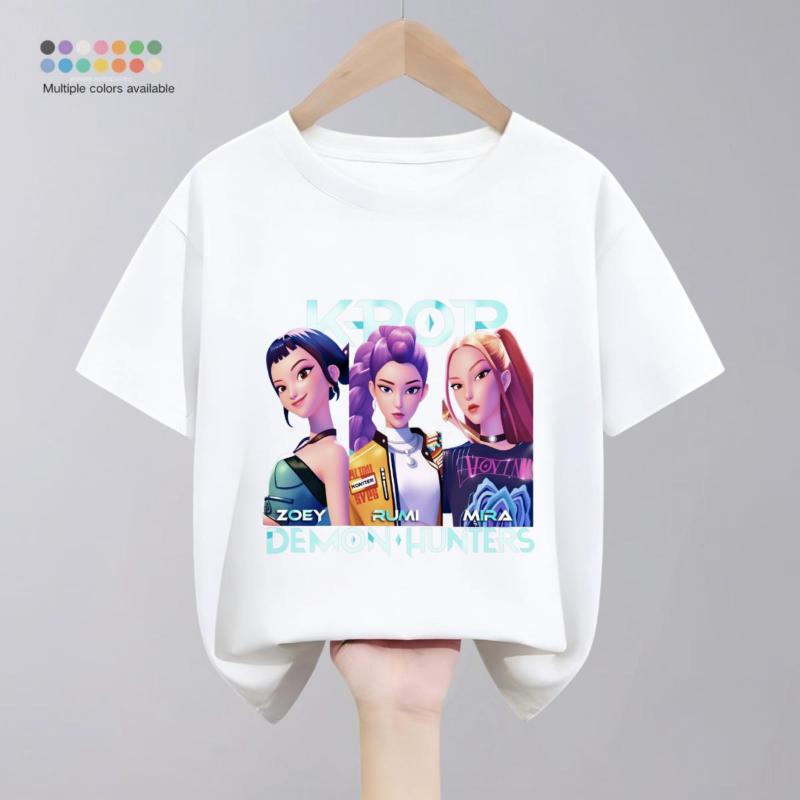 Kpop Dämonenjäger Kinderkleidung T-Shirts Sommer Neue Mode Beliebte Kurzarm-Oberteile T-Shirt Kinderkleidung Lässige T-Shirts 1-10 J 120 white
