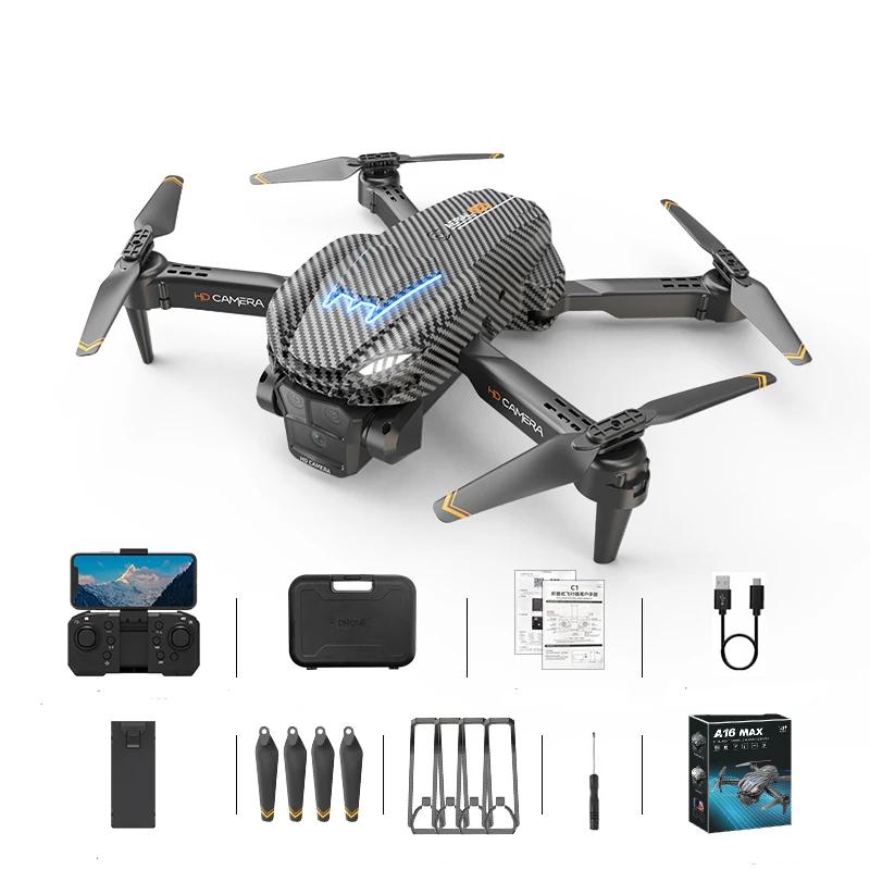 2024 A16Max Mini RC Drohne Weitwinkel HD ESC Drei Kamera Faltbarer Hubschrauber WIFI FPV Höhenhaltung Quadcopter Geschenk Spielzeug 1 battery schwarz