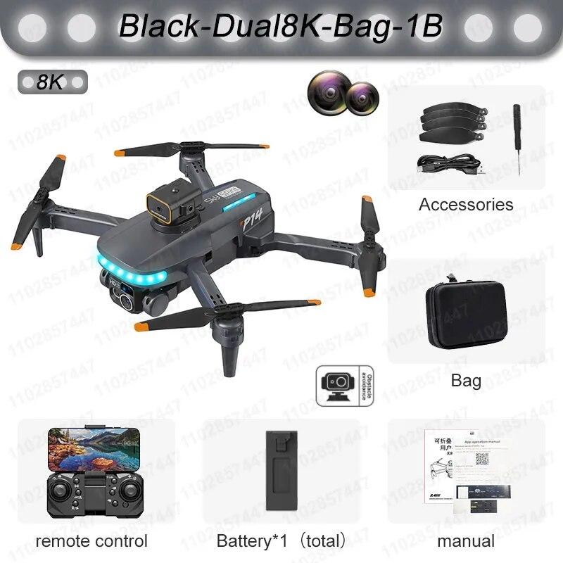 P14 Max Drohne 8K HD GPS Professionelle UAV Intelligente Hindernisvermeidung Faltbare Doppelkamera Bürstenloses Miniflugzeug 5000M Dual 8K 1B schwarz