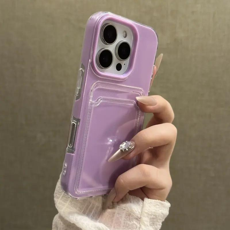 Luxuriöse durchsichtige Kartenfachhalter Handyhülle für iPhone 17 Air 16 Promax 15 Plus 14 11 13 12 Pro Max Brieftasche 2 in 1 Weicher Schutz Stoßfest Candy Hülle iPhone 17 Air violett