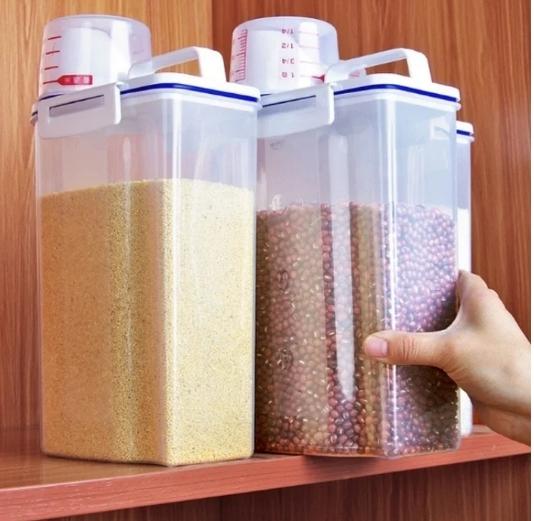 Küchen Cerealien Aufbewahrungsbox Zuhause Küche Transparentes Plastik PP Lebensmittelbehälter Reis und Mehl Aufbewahrungsbox Mit Messbecher gray