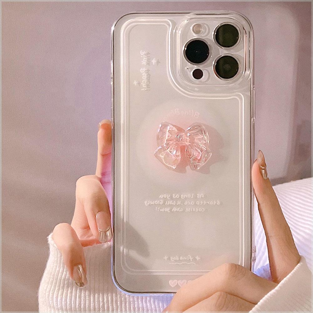Koreanische 3D-Schleife klare weiche Hülle für iPhone 15 14 Pro Max 13 12 Pro 11 x XR Xs 7 8 plus SE3 Mini Süßigkeiten süße transparente Hülle for iphone 14-case