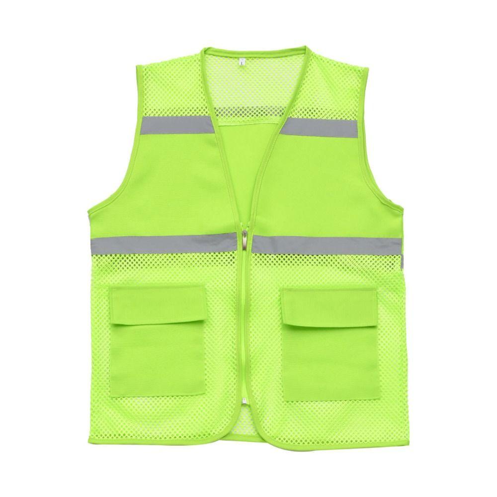 Atmungsaktive Weste mit reflektierenden Streifen für Bau-, Verkehrs-, Bahn- und U-Bahn-Arbeiter Light green-19-L
