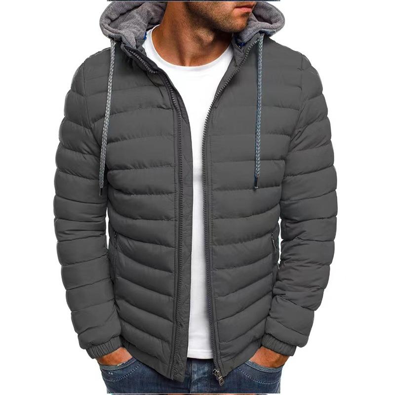 Herbst Winter Herren Casual Parkas Feste Kapuze Mantel Jacke Lässige warme Kleidung Männer Mantel Streetwear Puffer Jacke XL grau