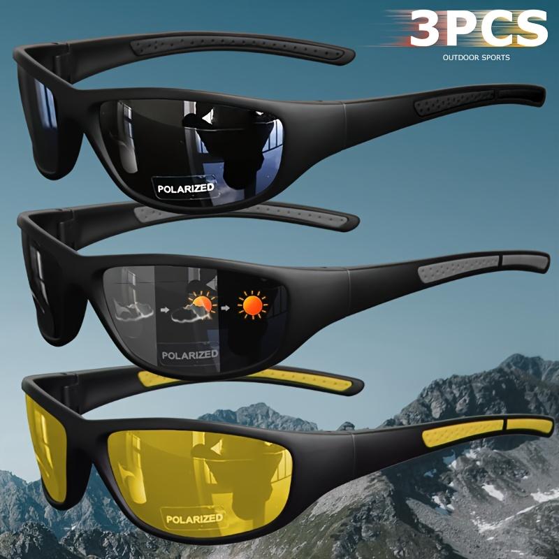 3-teiliges Set hochwertiger polarisierter Sport-Sonnenbrillen für Damen und Herren, Rundum-Nachtsichtbrille mit Farbwechsel, geeignet zum Autofahren 3 pairs black + Photochromic + night vision
