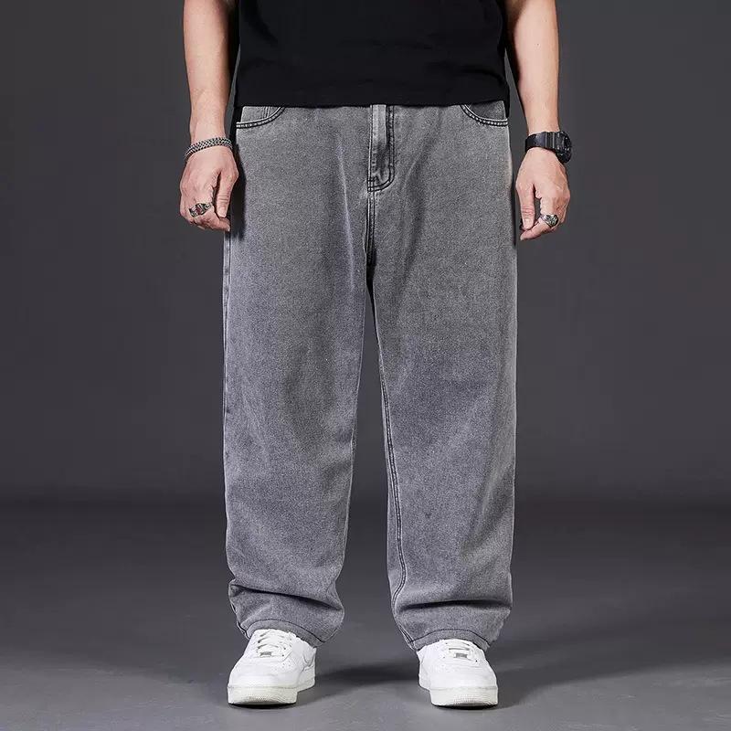 Große Größen Jeans für Herren Frühling und Herbst Lockere Gerade Plus Dünger Zur Erhöhung Der Elastizität Lässige Herrenhose Dünnschnitt L grau