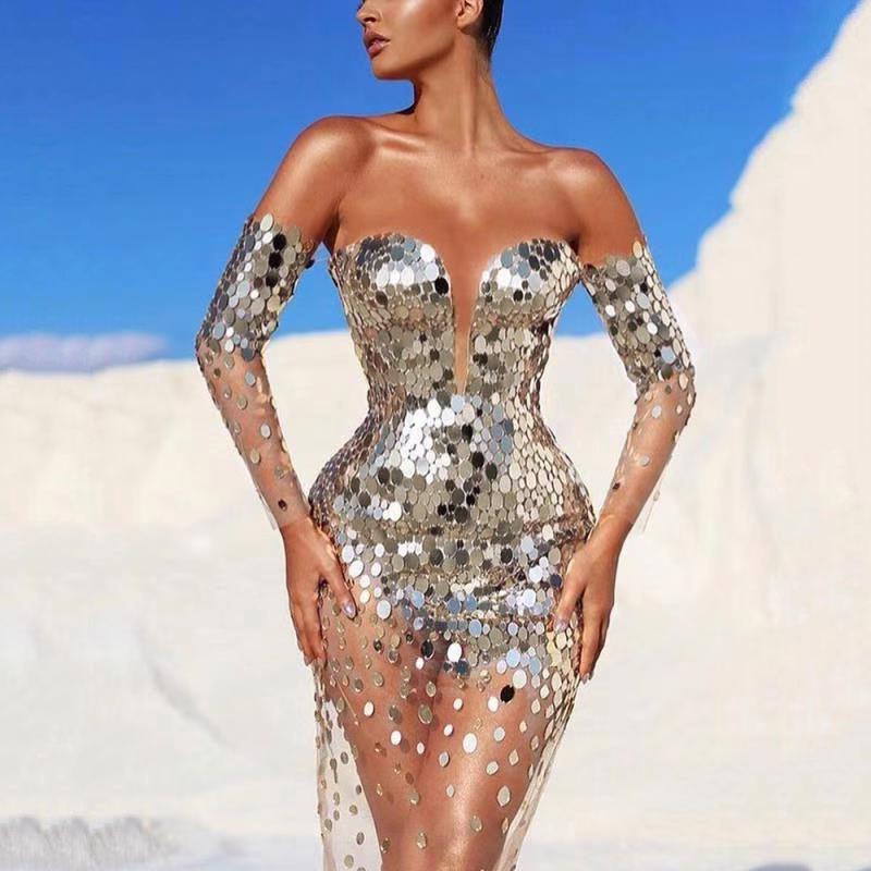 2025 Elegantes Ein-Schulter-Abendkleid für Frühlingsbankette S silber