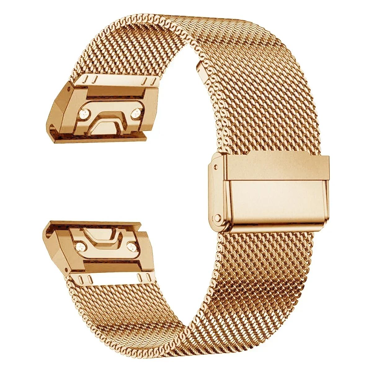 Edelstahlarmband für Garmin Uhr Fenix Fenix 8 E 6 6x 7 7x Pro 5 5x Plus 5s 6s 20/22/26mm Metallarmband Armband Ac 22mm rose gold