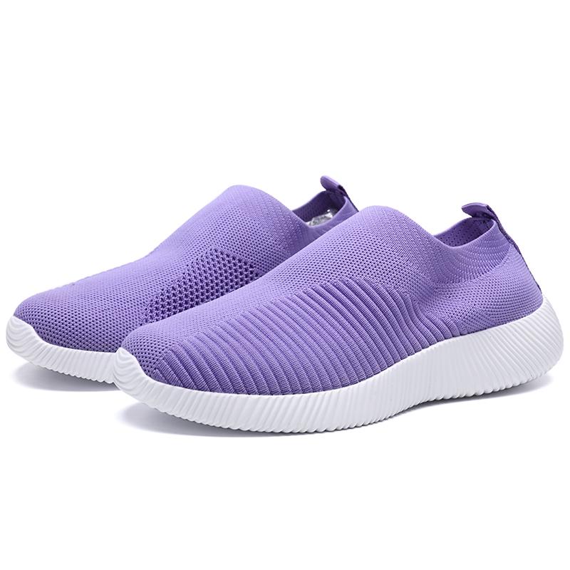 TUINANLE Frauen Turnschuhe Vulkanisierte Schuhe Socke Turnschuhe Frauen Sommer Slip auf Flache Schuhe Frauen Plus Size Loafers Gehen Flache 43 violett