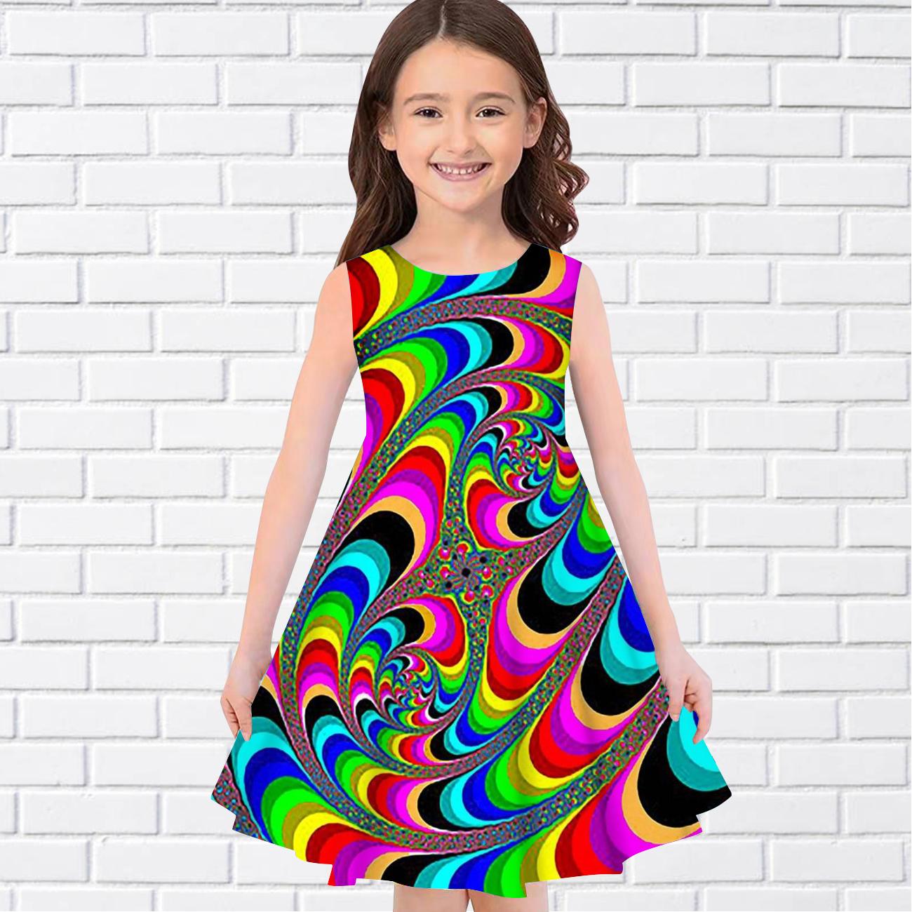 Mädchen 3D Pfau Kleider Kinder Mädchen Party Ärmelloses Prinzessin Kleid Tank für Mädchen über vier Jahre 140 bunt