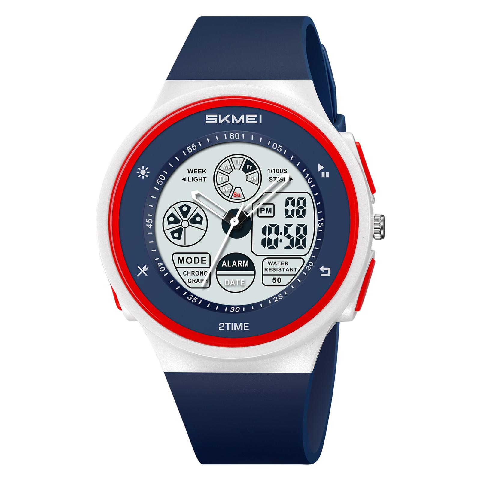 Skmei 2346 Digitaluhr 50M WR Armbanduhren mit EL-Licht Stoppuhr Täglicher Alarm Zeit Wochenanzeige dunkelblaue