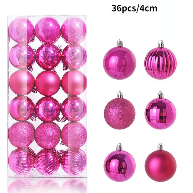 1Box 24/36 stücke Weihnachten Ball Weihnachten Baum Ornament Hause Weihnachten Hängen Anhänger Neue Jahr Party Dekoration Geschenk Navidad 2024 36pcs/4cm rose rot