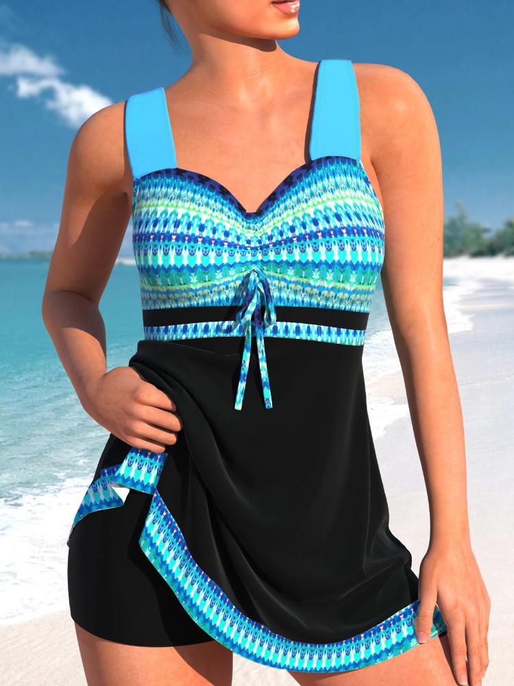 2024 frauen Sexy Strand Bademode Tankini Zwei Stück Bademode Drucken Tankini Strand Sommer Mode Strand frauen Bademode Set S blau
