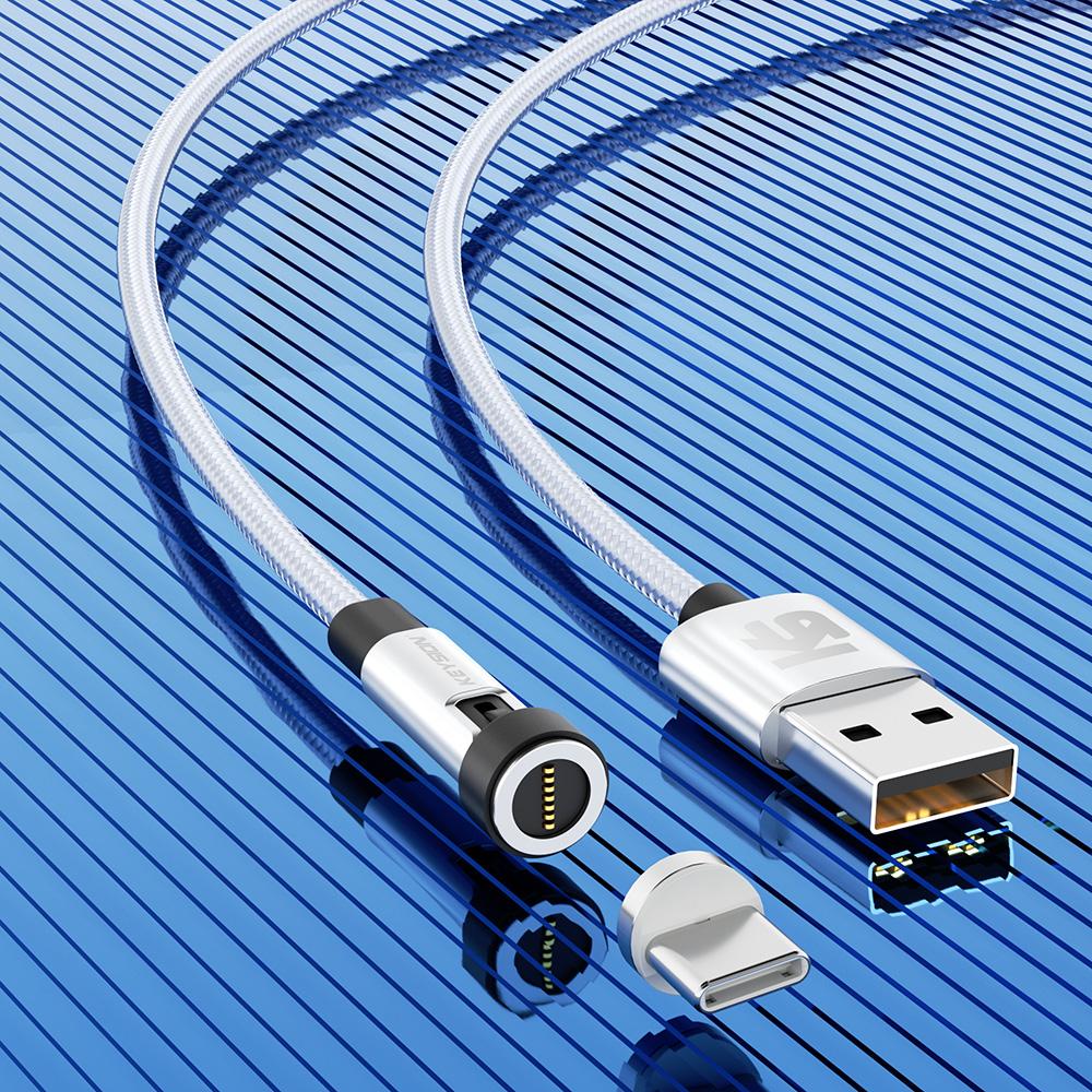 KEYSION 5A Magnetisches USB-Kabel, drehbares Gaming-Kabel, Schnellladung, Typ-C-Kabel, Magnet-Ladegerät, Daten, Micro-USB-Handykabel for Type-C 1m 5A silber