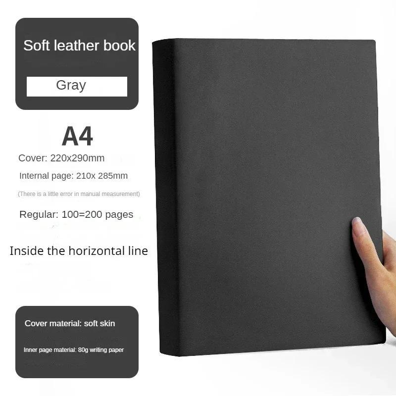 200 Seiten A4 Dickes Notizbuch Verdicktes großes Notizbuch Weiches Leder Horizontale Linie Tagebuch Notizbuch Schulbedarf Schreibwaren schwarz