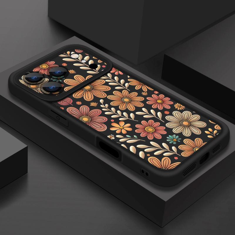 Stoßfestes Weiches TPU Silikon Handyhülle Funda Für iPhone 17 Air 16e 16 15 14 Pro Max 13 17 Pro Max 17 Pro 17 Cartoon Blumen Muster Hülle iPhone 13 Pro Max schwarz