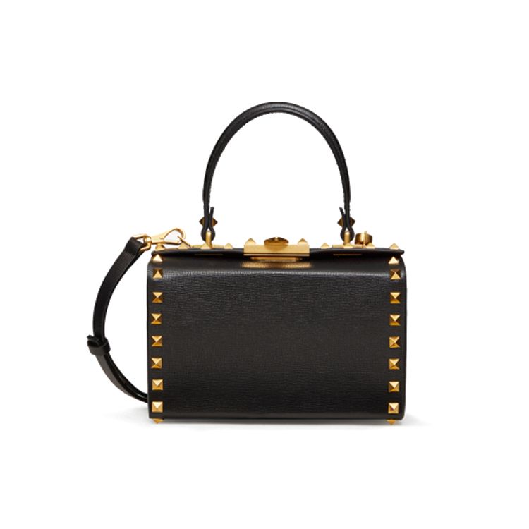 Valentino Rockstud Alcove Abnehmbarer Schultergurt Genarbtes Leder Box Bag Damen Handtaschen Schwarz WW2B0J73WAX0NO Basic Set (Bag+Dust Bag)