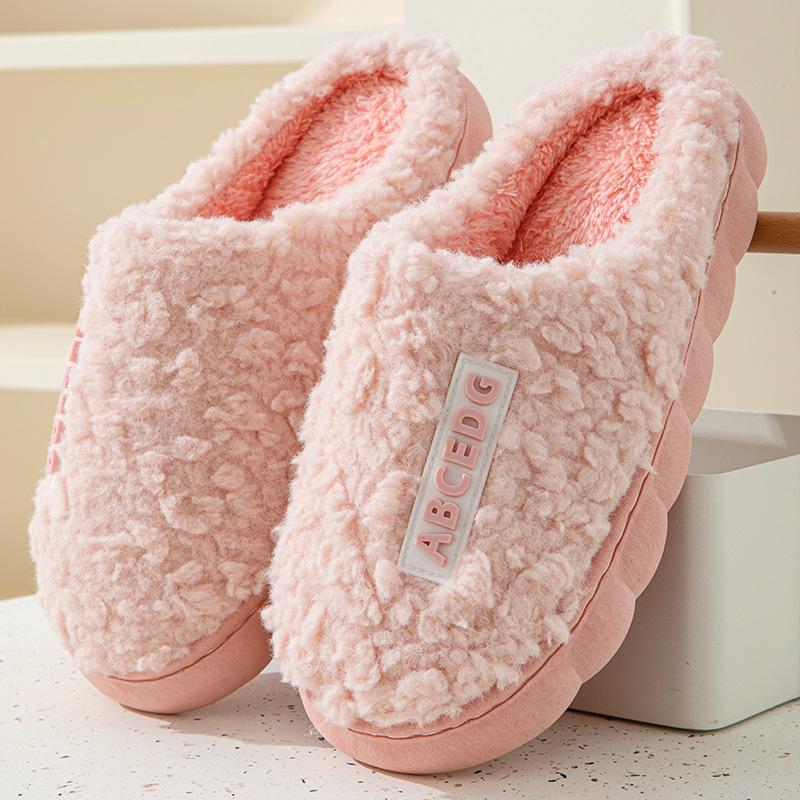Warme Frauen Hausschuhe Winter Home Pelzige Hausschuhe Farbe Patchwork Baumwolle Hausschuhe Weibliche Hause Hausschuhe Innen Nicht-Slip Plüsch Slipper 36-37 rosa