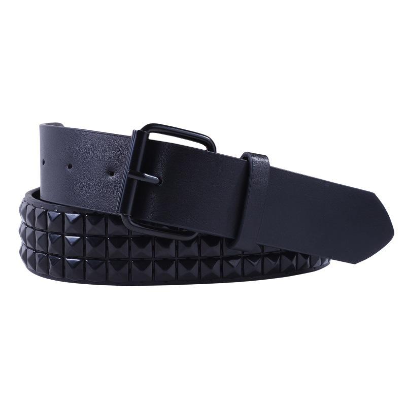 Glänzender Pyramiden-Mode-Nietengürtel für Herren und Damen, Nietengürtel, Punkrock mit Dornschließe, schwarze Mode-Strassniete 110cm schwarz