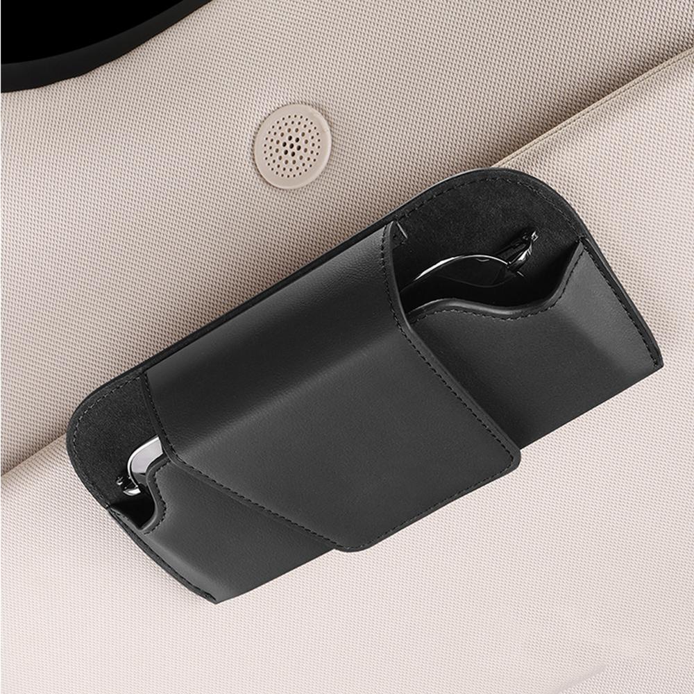 Brillenetui fürs Auto, Leder, Auto-Sonnenblende, Sonnenbrillenclip, Brillenhalter, Karten- und Tickethalter, multifunktionale Auto-Innenaufbewahrung schwarz