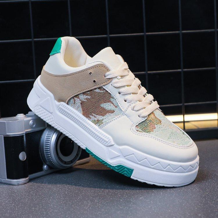 Frühling Neue Board Schuhe Damen Farbpassende Schnürschuhe Plateau Höhenerhöhend Damen Schuhe Damen Casual Sport Weiße Schuhe Großhandel 40