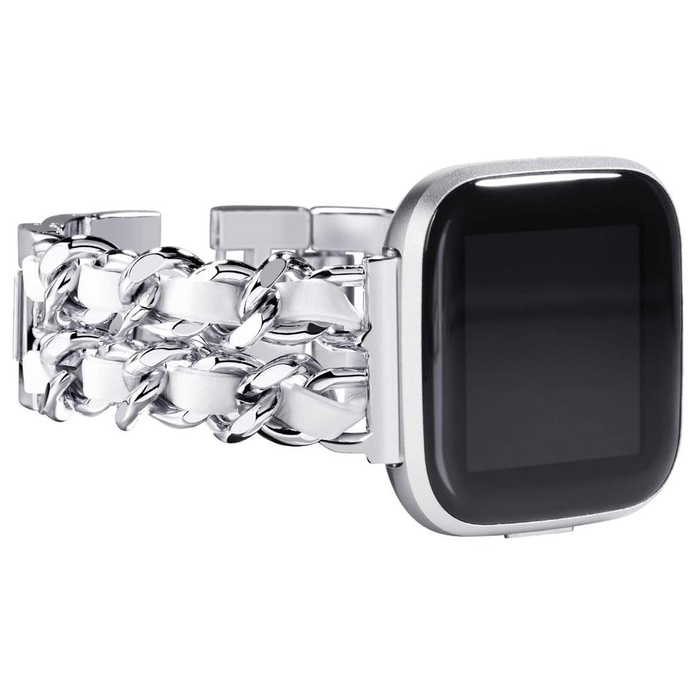 Elegantes Armband für Fitbit Versa 4 3 Sense 2 Smartwatch-Band Armband für Fitbit Versa 2 Lite Uhrenarmband Armband Gliederkette for versa 3 or sense silber weiße