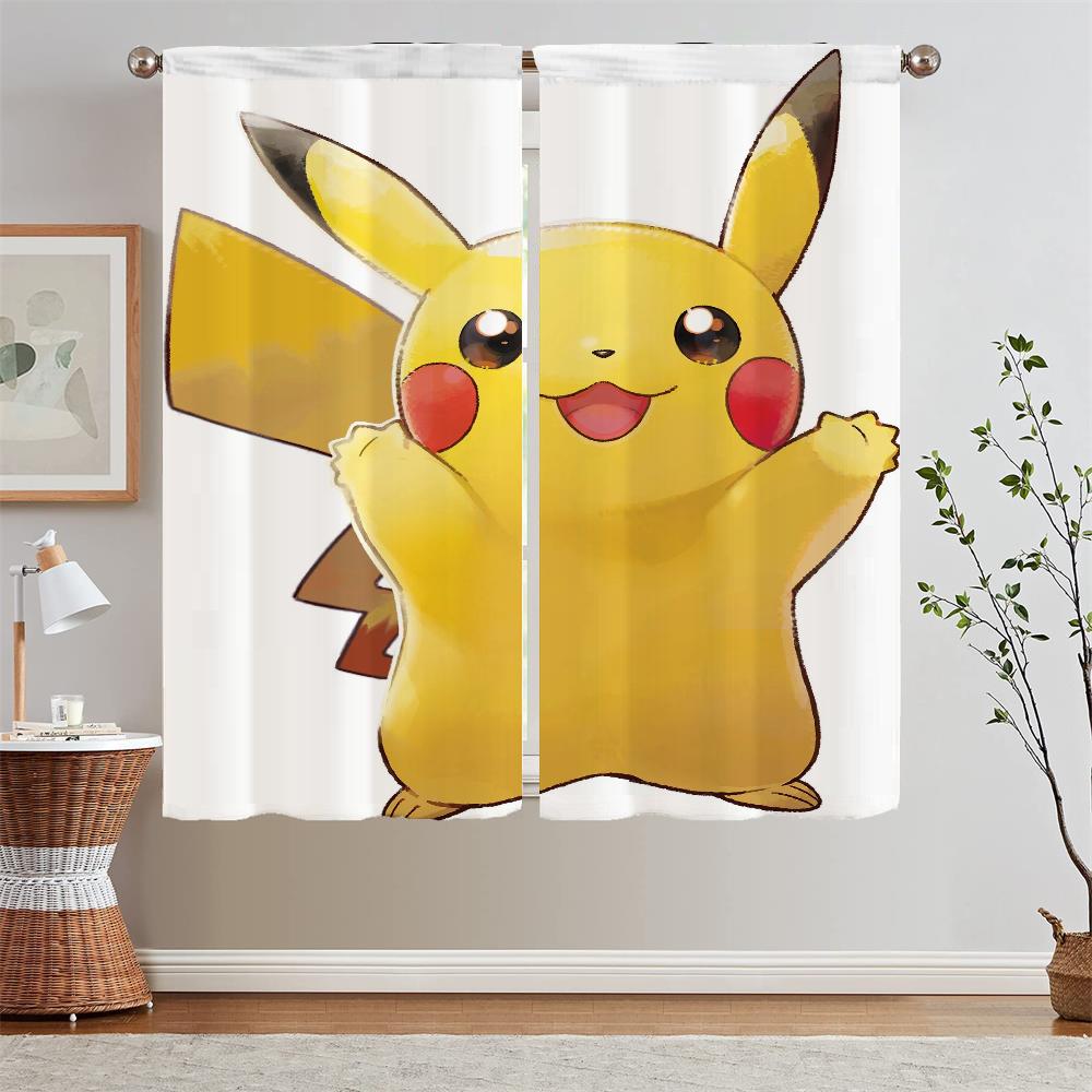 Chiffon Vorhang Raffhalter Pikachu Tentakel Jugendzimmer Vorhänge für Zimmer Luxus Vorhänge für Wohnzimmer im Angebot Jalousien Locken W50xH70cmx2pcs-CL