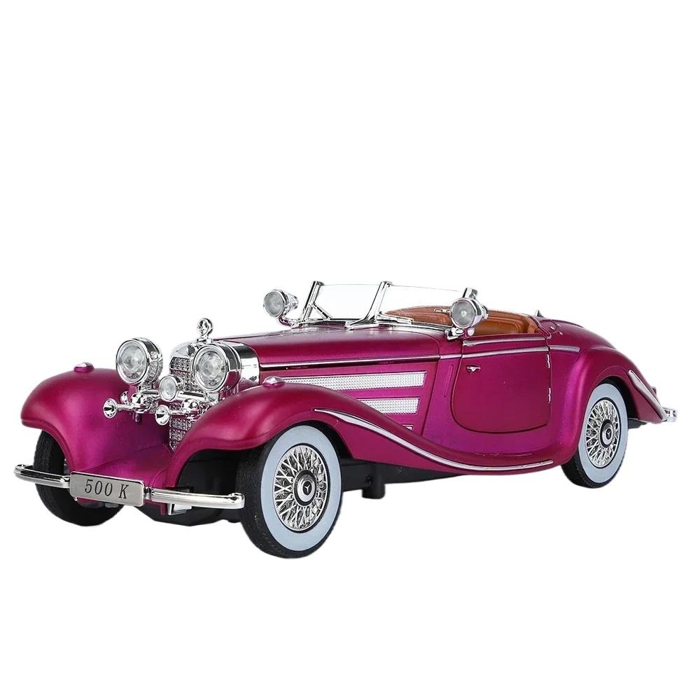 1/24 Mercedes-Benz 500K Oldtimer-Modellauto, Legierung, Druckguss, Metallguss, Sound- und Lichtauto, Spielzeug für Kinder violett