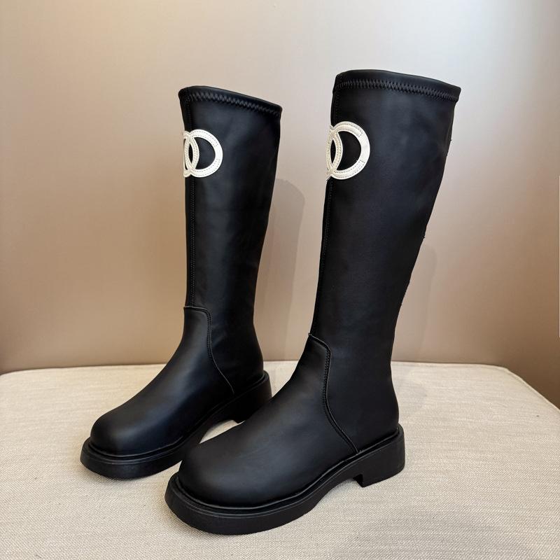 Herbst und Winter 2025 neue Plateau-Stiefel Damen Britischer Stil hohe Stiefel schlanke Reiterstiefel vielseitige Damenstiefel 35 schwarz